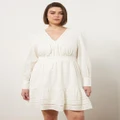 Atmos&Here Curvy - Cora Linen Blend V Neck Mini Dress - Dresses (White) Cora Linen Blend V-Neck Mini Dress