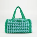 Kate Spade - Raffia Crochet Striped Crochet Medium Tote - Bags (Fresh Greens Multi) Raffia Crochet Striped Crochet Medium Tote