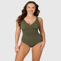 Nip Tuck Swim - Must Haves Louise Cross Front Tummy Control One Piece Swimsuit - One-Piece / Swimsuit (Olive) Must Haves Louise Cross Front Tummy Control One Piece Swimsuit