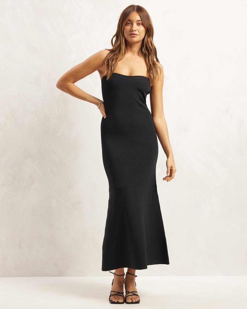 AERE - Strapless Rib Midi Dress - Bodycon Dresses (Black) Strapless Rib Midi Dress