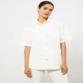Atmos&Here - Mila Short Sleeve Denim Shacket - Shirts & Polos (Off White) Mila Short Sleeve Denim Shacket