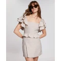 & Other Stories - Frilled Sleeve Peplum Top - Cropped tops (Natural Linen) Frilled Sleeve Peplum Top