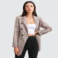 Belle & Bloom - Too Cool For Work Plaid Blazer - Suits & Blazers (Brown) Too Cool For Work Plaid Blazer