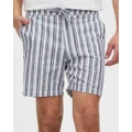 Staple Superior - Capri Linen Blend Shorts - Shorts (Blue Stripe) Capri Linen Blend Shorts