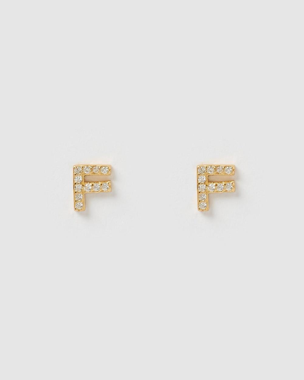 Izoa - Alphabet Mini Letter F Stud Earrings Gold - Jewellery (Gold) Alphabet Mini Letter F Stud Earrings Gold