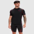 Speedo - Tech Short Sleeve Rash Top - Swimwear (Black & Fed Red) Tech Short Sleeve Rash Top