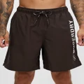 Superdry - Code Applique 19" Swim Shorts - Swimwear (Dark Oak Brown) Code Applique 19" Swim Shorts