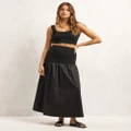 AERE - Organic Cotton Spliced Texture Midi Skirt - Skirts (Black) Organic Cotton Spliced Texture Midi Skirt
