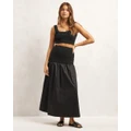 AERE - Organic Cotton Spliced Texture Midi Skirt - Skirts (Black) Organic Cotton Spliced Texture Midi Skirt