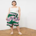 Atmos&Here Curvy - Tina x A&H Bora Bora Linen Blend Wrap Skirt - Skirts (Green & Pink Palm Tropics) Tina x A&H- Bora Bora Linen Blend Wrap Skirt