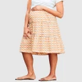 Angel Maternity - Tracy Maternity Ruffled Midi Skirt in Sandstone Stripe - Skirts (Sandstone Stripe) Tracy Maternity Ruffled Midi Skirt in Sandstone Stripe