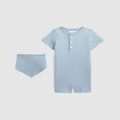 Polo Ralph Lauren - Ribbed Cotton Shortsall & Bib Set Babies - 2 Piece (Blue Note) Ribbed Cotton Shortsall & Bib Set - Babies