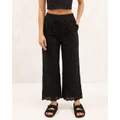 AERE - Organic Cotton Broderie Cropped Pants - Pants (Black) Organic Cotton Broderie Cropped Pants