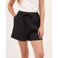 AERE - Drawcord Linen Shorts - Shorts (Black) Drawcord Linen Shorts