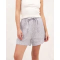 AERE - Stripe Drawcord Linen Shorts - Shorts (Blue Stripe) Stripe Drawcord Linen Shorts