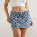 Dazie - Checkmate Denim Blue Check Mini Skirt - Denim skirts (Mid Blue & Blue Check) Checkmate Denim Blue Check Mini Skirt