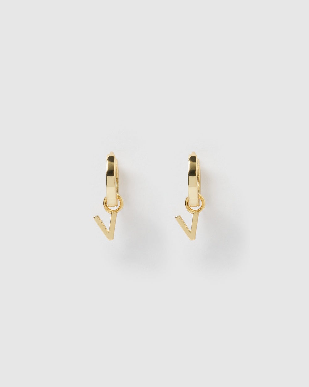 Izoa - Alphabet Letter V Huggie Earrings Gold - Jewellery (Gold) Alphabet Letter V Huggie Earrings Gold