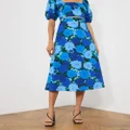 Atmos&Here - Cornelia Linen Blend Midi Skirt - Skirts (Blue Floral) Cornelia Linen Blend Midi Skirt