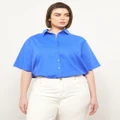 Atmos&Here Curvy - Kelsie Linen Blend Shirt - Tops (Cobalt) Kelsie Linen Blend Shirt