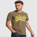 Superdry - Vintage Logo Real Original Overdyed T Shirt - T-Shirts & Singlets (Dark Olive Slub) Vintage Logo Real Original Overdyed T-Shirt