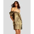 Cynthia Rowley - Metallic Off Shoulder Mini Dress - Dresses (BLKGLD) Metallic Off Shoulder Mini Dress