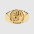 Nialaya Jewellery - Men's Stainless Steel Lion Crest Ring with Gold Plating - Jewellery (gold) Men's Stainless Steel Lion Crest Ring with Gold Plating