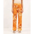 AERE - Straight Leg Linen Pants - Pants (Orange Floral) Straight Leg Linen Pants