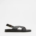 AERE - Crossover Leather Footbed Sandals - Shoes (Black Leather) Crossover Leather Footbed Sandals