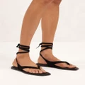 AERE - Leather Lace Up Flat Sandals - Sandals (Black Suede) Leather Lace Up Flat Sandals