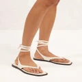 AERE - Leather Lace Up Flat Sandals - Sandals (Cream Suede) Leather Lace Up Flat Sandals