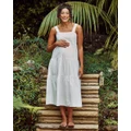 Angel Maternity - Shirley Maternity Tiered Maxi Dress in White - Printed Dresses (White) Shirley Maternity Tiered Maxi Dress in White