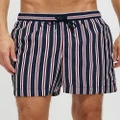 Tommy Hilfiger - Essential Medium Drawstring Boardshorts - Swimwear (Global Stripe Navy) Essential Medium Drawstring Boardshorts