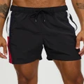 Tommy Hilfiger - Side Flag Medium Drawstring Shorts - Swimwear (Black) Side Flag Medium Drawstring Shorts