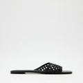 AERE - Leather Woven Slides - Sandals (Black) Leather Woven Slides