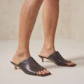 AERE - Leather Heel Mules - Mid-low heels (Chocolate) Leather Heel Mules