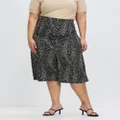 Atmos&Here Curvy - Cindy Button Midi Skirt - Skirts (Black Animal) Cindy Button Midi Skirt