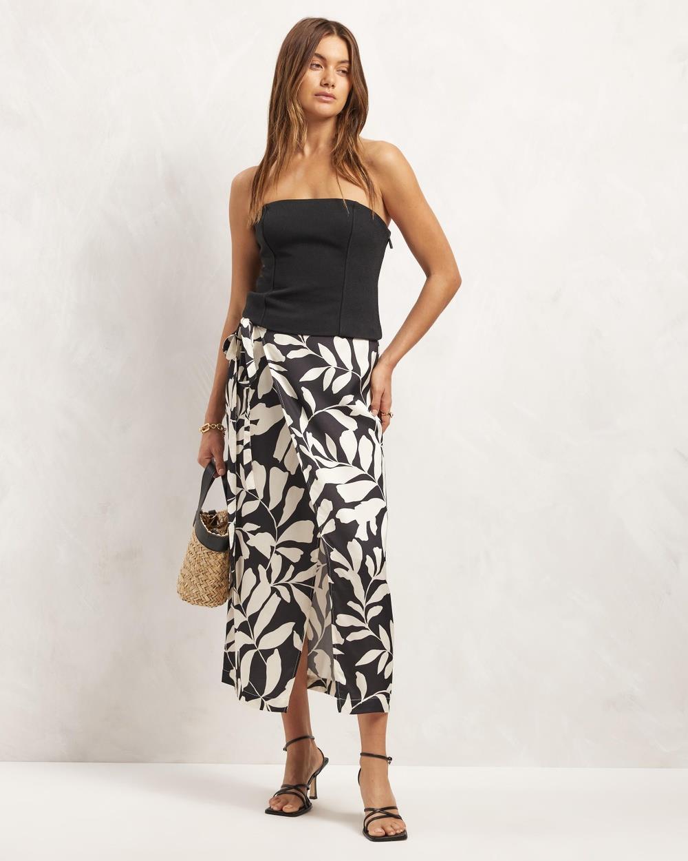 AERE - Wrap Skirt - Skirts (Monochrome Leaf Print) Wrap Skirt