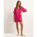 AERE - Linen Tunic Dress - Dresses (Magenta) Linen Tunic Dress