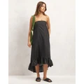 AERE - Linen Asymmetrical Hem Strapless Dress - Dresses (Black) Linen Asymmetrical Hem Strapless Dress