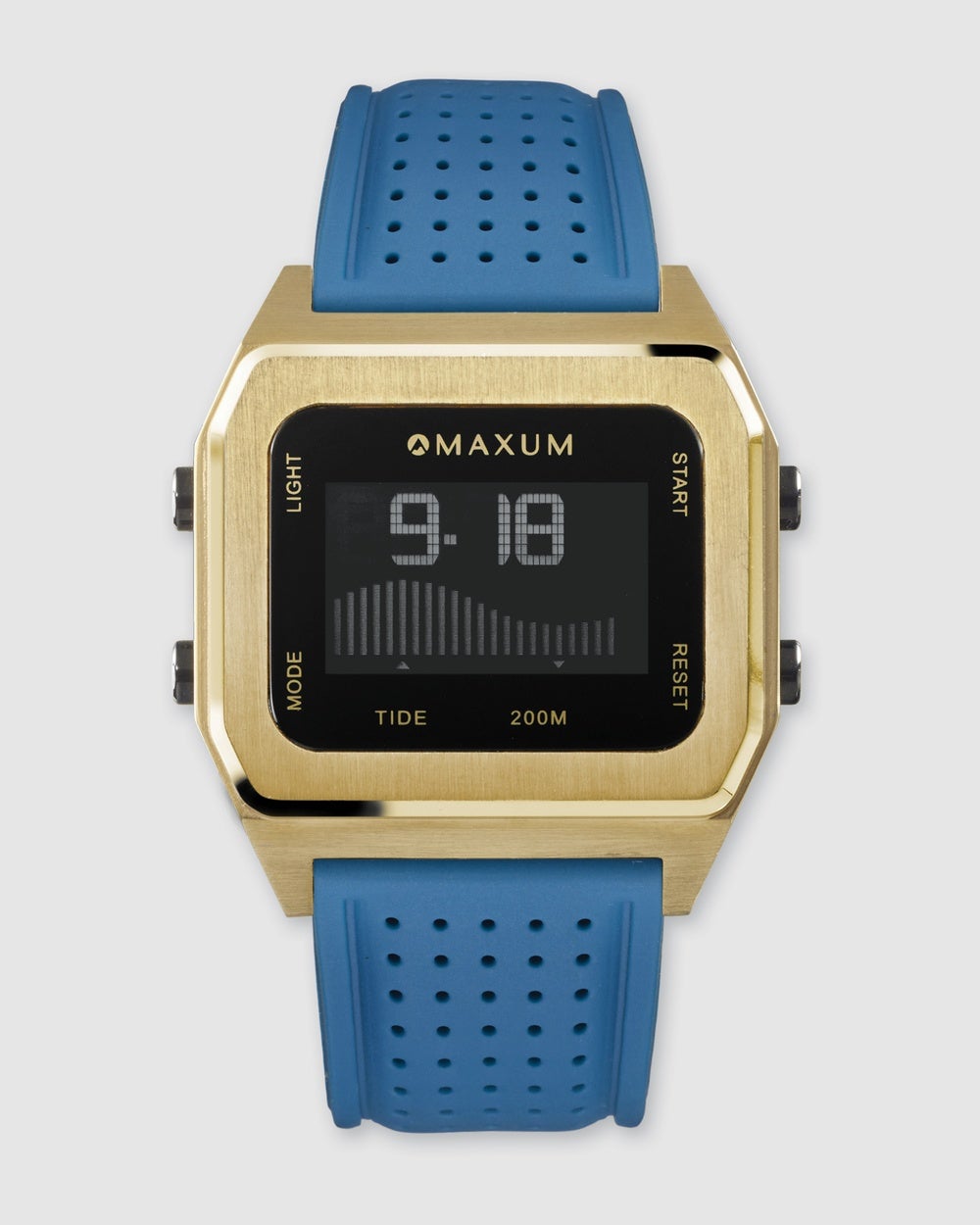 Maxum - Raglan Tide Watch – Gold Case, Black Dial & Blue Silicone Strap - Watches (Gold Tone) Raglan Tide Watch – Gold Case, Black Dial & Blue Silicone Strap