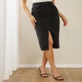 Atmos&Here - Payton Midi Denim Skirt - Denim skirts (Black Wash) Payton Midi Denim Skirt