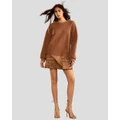 Cynthia Rowley - Sweatshirt Satin Dress - Dresses (Brown) Sweatshirt Satin Dress