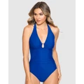 Miraclesuit Swimwear - Bling Plunge Neck One Piece Shaping Swimsuit - One-Piece / Swimsuit (Blue) Bling Plunge Neck One Piece Shaping Swimsuit