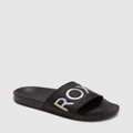 Roxy - Slippy Slider Sandals For Women - Flats (BLACK GEO) Slippy Slider Sandals For Women