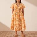 Shona Joy - Mirella Drawstring Midi Dress - Dresses (Orange & Ivory) Mirella Drawstring Midi Dress