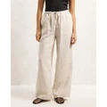 AERE - Drawstring Waist Relaxed Linen Pants - Pants (Oatmeal) Drawstring Waist Relaxed Linen Pants