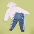 adidas Sportswear - Essentials 3 Stripes Shiny Tracksuit Kids Teens - 2 Piece (Clear Pink & White) Essentials 3-Stripes Shiny Tracksuit - Kids-Teens