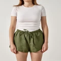 Linen House - Nimes Pure Linen Shorts - Sleepwear (Moss) Nimes Pure Linen Shorts