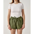 Linen House - Nimes Pure Linen Shorts - Sleepwear (Moss) Nimes Pure Linen Shorts