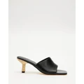 AERE - Leather Raffia Heel Mules - Mid-low heels (Black) Leather Raffia Heel Mules